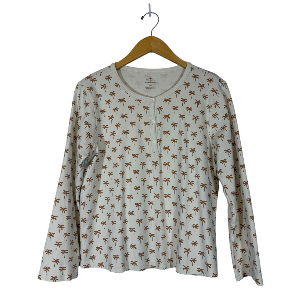 Roller Rabbit x Faherty Palms Pajama Top Womens Sz M Long Sleeve Organic Cotton